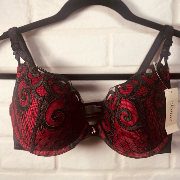 NWT Soma Limited Edition Lace Splendor Padded Push Up Bra 32 C Ruby Black #0421 - Picture 1 of 10